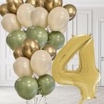 4 Yaş Retro Küf Yeşili Krom Gold Kum Beji Balon Seti Gold Rakam Doğum Günü Balonu Şık Parti Süsleme - Çok Renkli