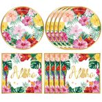 40 Adet Altın Hawaii Luau Süslemeleri - 7 "Tek Kullanımlık Hawaii Tabakları ve Peçeteleri Seti Doğum Günü Yaz Hawaii Partileri için Batı Parti Malzemeleri 20