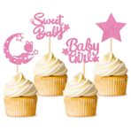 40 adet Oh Baby Cupcake Toppers It's a Girl Cupcake Toppers Glitter Baby Girl Cupcake Picks Baby Shower Cake Topper Çocuk Doğum Günü Cinsiyet Açıklama Parti Pasta Süslemeleri Aksesuar