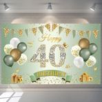 40. doğum günü afişi kadın erkek dekorasyon yeşil altın 40 arka plan afişi 40 yaş doğum günü afişi ekstra büyük kumaş levha poster 40. doğum günü partisi dekorasyonu için
