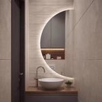 40 İnç Akıllı LED Yarım Ay Banyo Vanity Ayna, Karartma Anti-Sis, Modern Çerçevesiz Işıklı Duvar Aynası, Beyaz/Nötr/Sıcak Işık - Sol Kesim, 60x120CM/48