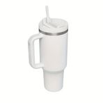 40 oz (1,2 L) Yalıtımlı Paslanmaz Çelik Termos Bardak, Saplı ve Pipetli, BPA İçermez, Saf Beyaz