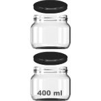 400 ml Kavanoz Metal Konserve Kapaklı 400 cc Şeffaf Magnolya Cam Kavanoz 2 Adet - Siyah