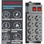 4000WATT 16A Akım Korumalı 2 Anahtarlı Priz 8'li Priz 3'usb 2metre Kablo Çoklayıcı