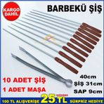 40CM MANGAL,BARBEKÜ ŞİŞİ 10 ADET ŞİŞ 1 ADET MAŞA'DAN OLUŞAN BARBEKÜ ŞİŞ TAKIMI