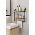 40x20 cm Banyo Rafı Duvara Monte Havluluk 2 Katlı Dekoratif Düzenleyici Organizer Siyah Metal - Çam