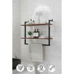 40x20 cm Banyo Rafı Duvara Monte Havluluk 2 Katlı Dekoratif Düzenleyici Organizer Siyah Metal - Ceviz