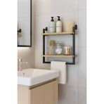 40x20 cm Banyo Rafı Duvara Monte Havluluk 2 Katlı Dekoratif Düzenleyici Organizer Siyah Metal - Meşe