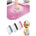 40X50 cm Silikon Hamur Açma Matı ve Çelik Spatula Hamur Kesme Seti