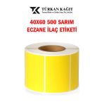 40X60 Eczane İlaç Etiketi 500 Sarım Sarı Renk 125 Adet Rulo 1 Koli