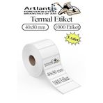 40x80 mm Barkod Etiketi Yapışkanlı 3 Adet Rulo Etiket Termal Barkot Terazi Etiketi 1000 li Barkod Yazıcılarına Uyumludur