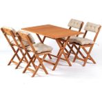 4+1 Minderli Balkon Bahçe Mutfak Bistro Set Katlanır Masa-Sandalye 120 x 70 - Ahşap - 120x70 cm