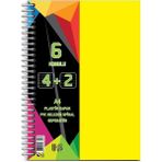 4+2 Ayraçlı Defter 6 Konulu 150 Yaprak 1 Adet 4 Kareli 2 Çizgili Spralli Plastik Kapak Seperatörlü - Sarı