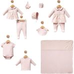 427487CS Kız Bebek Brodeli 10'lu Kutulu Hastane Çıkış Zıbın Set - Pudra - Yenidoğan