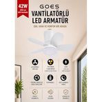 42W Tavan Vantilatörü LED Avize Armatür 64cm 5 Kanat 6 Kademeli Fan Ters Dönüş ve Gece Lambası Modu Uzaktan Kumandalı Beyaz