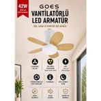 42W Tavan Vantilatörü LED Avize Armatür 64cm 5 Kanat 6 Kademeli Fan Terse Dönüş Ve Gece Lambası Modu Uzaktan Kumandalı (Beyaz Meşe)