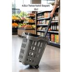 43 LT Tekerlekli Market Sepeti | Plastik Alışveriş Sepeti Ergonomik Çift Saplı Gri