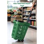 43 LT Tekerlekli Market Sepeti | Plastik Alışveriş Sepeti Ergonomik Çift Saplı Yeşil