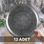 430 Kalite Krom Çelik Kulplu 12 Adet Tepsi 35 Cm – Fırına Uygun, Osmanlı Motifli, Kebap & Restoran Sunum Tepsisi