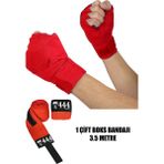 444 Marka Boks Kickbox Muay Thai Sanda El Bandajı 3,5 Metre x 2 Adet Çift Boks Bandajı Sargı Bandaj - Standart - Kırmızı