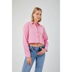 4444 Kadın Apoletli Crop Gömlek Şeker Pembe - Şeker Pembesi