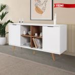 4618 Sina 160 Cm ( Ahşap Ayaklı , Metal Kulplu) Konsol , Beyaz - Söğüt , Salon , Oturma Odası