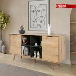 4619 Sina 160 Cm ( Ahşap Ayaklı , Metal Kulplu) Konsol ,Safir - Antrasit , Salon , Oturma Odası