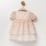 465922CS Kız Bebek Dantelli Güpürlü Elbise - Somon - 18 Ay