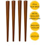 47 cm Açık Meşe Ahşap Sehpa Ayağı 4 Adet Ahşap Ayak | Mobilya Ayağı + Metal Bağlantı Aparatları