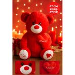 47 Cm Kırmızı Peluş Ayıcık I Love You Kalpli Hediye Oyuncak Kırmızı