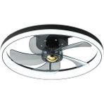 49 cm Modern Alçak Profilli Tavan Vantilatörü, 48W LED Işık, 3 Renkli ve 6 Hız Ayarlı - Siyah
