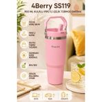4Berry SS119 900 ml Çelik Termos Bardak Pipetli Kulplu Taşınabilir Su Matarası Pembe