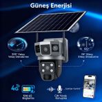 4g Solar Panelli Güvenlik Kamerası, Güneş Enerjili , 6mp Çift Lens, Sim Kartlı, Ptz, Su Geç - SIM 4G gümüş güneş kamerası