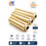 4K TEDARİK 300 metre x 30 cm Gıda Streçi 8 Micron 3'lü Paket | Kutusuz Ev Tipi ve Endüstriyel Streç Film 1. Kalite (NET 300 METRE)