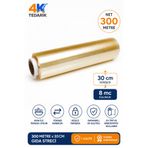 4K TEDARİK 300 metre x 30 cm Gıda Streçi 8mc Kutusuz Ev Tipi ve Endüstriyel Streç Film 1. Kalite (NET 300 METRE)
