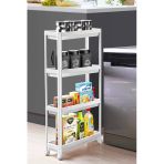 (4Katlıslim)Tekerlekli Dikdörtgen 4 Katlı Raf Ünitesi Beyaz Banyo Mutfak Düzenleyici Organizer Raf