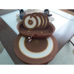 4kişilik 9 Parça Amerikan Servis Supla Takımı Tabak Altlığı Bardak Altlığı Sepet Hasır Mutfak Sunum - 33 x 33 cm - Kahverengi - Ekru - Sarı