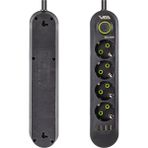 4lü 1.5 mt Kablolu 3 Usb'li Siyah Akım Korumalı Priz 4172)
