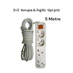 4'lü 5 Metre Anahtarlı 2+2 Avrupa + İngiliz Tipi Grup Priz