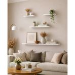 4Lü 80 Cm 40 Cm 20 Cm Mdf Mat Beyaz Uçan Gizli Bağlantı Dekoratif Duvar Rafı Kitaplık
