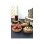 4'lü Ahşap Çerezlik - Yuvarlak Doğal Çerez Tabağı - 4 LU 8 CM CEREZLİK 2 PAKET - Kahverengi