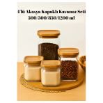 4’Lü Akasya Kapaklı Cam Kavanoz Seti | 500 Ml – 500 Ml – 850 Ml – 1200 Ml | Vakumlu Saklama Kavanozu