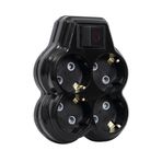 4lü Anahtarlı Golyat, Dörtlü Topraklı Priz Çoklayıcı Fiş, Siyah renk, 16A 250 Volt, Max 3600 Watt