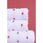 4'lü Banyo Havlu Seti Kalpli - Kalp Desenli Hamam Takımı - 70 x 140 cm - 50 x 90 cm - Beyaz