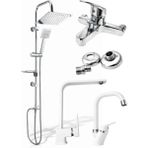 4'lü Beyaz ve Krom Set Şık Tasarım Banyo - Lavabo - Mutfak Bataryası - Şeffaf