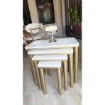 4Lü Bohem Zigon Sehpa Beyaz Bronz
