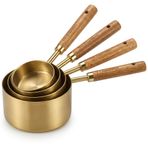4'lü Büyük Boy Ölçü Kabı Seti, Paslanmaz Çelik Yapı, Ahşap Saplı Gold Hazneli Tasarım, 60 Ml 80 Ml 125 Ml 250 Ml Ölçüler, Ev Ofis Restoran İçin Kullanıma Uygun Pratik Ölçü Kaşığı Seti