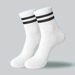 4lu Çizgili Kolej Tenis Çorabı, Pamuklu Terletmez Çorap, Unisex 4 Cift - Beyaz - 36 - 42