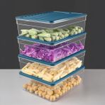 4'lü Derin Buzdolabı Organizer Set Düzenleyici Saklama Kabı Mikrodalga Difriz Kabı 5300ML Mavi