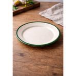 4'lü Emaye Servis Tabağı Seti - 25 cm Krem Renkli Yeşil Kenarlı Yemek Tabağı Takımı - Retro Nostaljik Tasarım, Dayanıklı ve Sağlıklı Mutfak Gereçleri - Kamp ve Ev Kullanımına Uygun